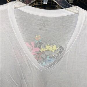 True Religion White V-Neck Tee with Floral Design